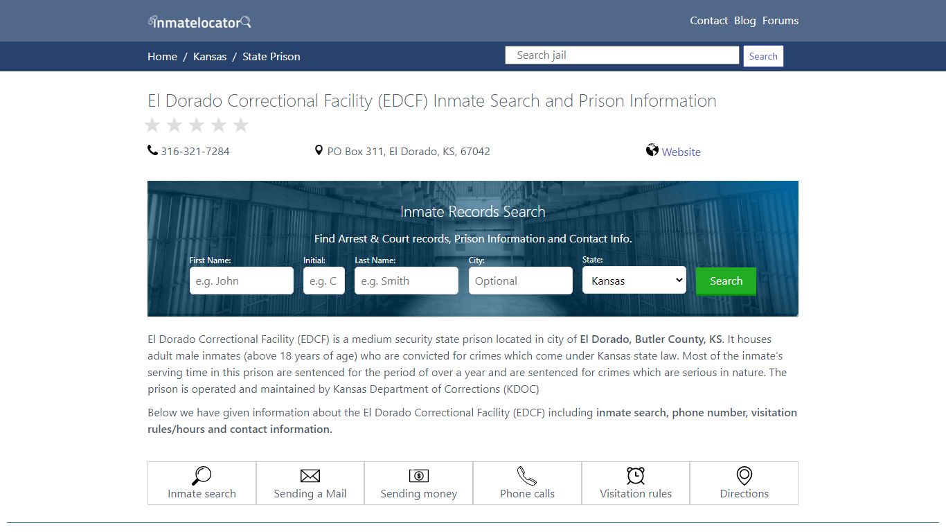 El Dorado Correctional Facility (EDCF) Inmate Search ...