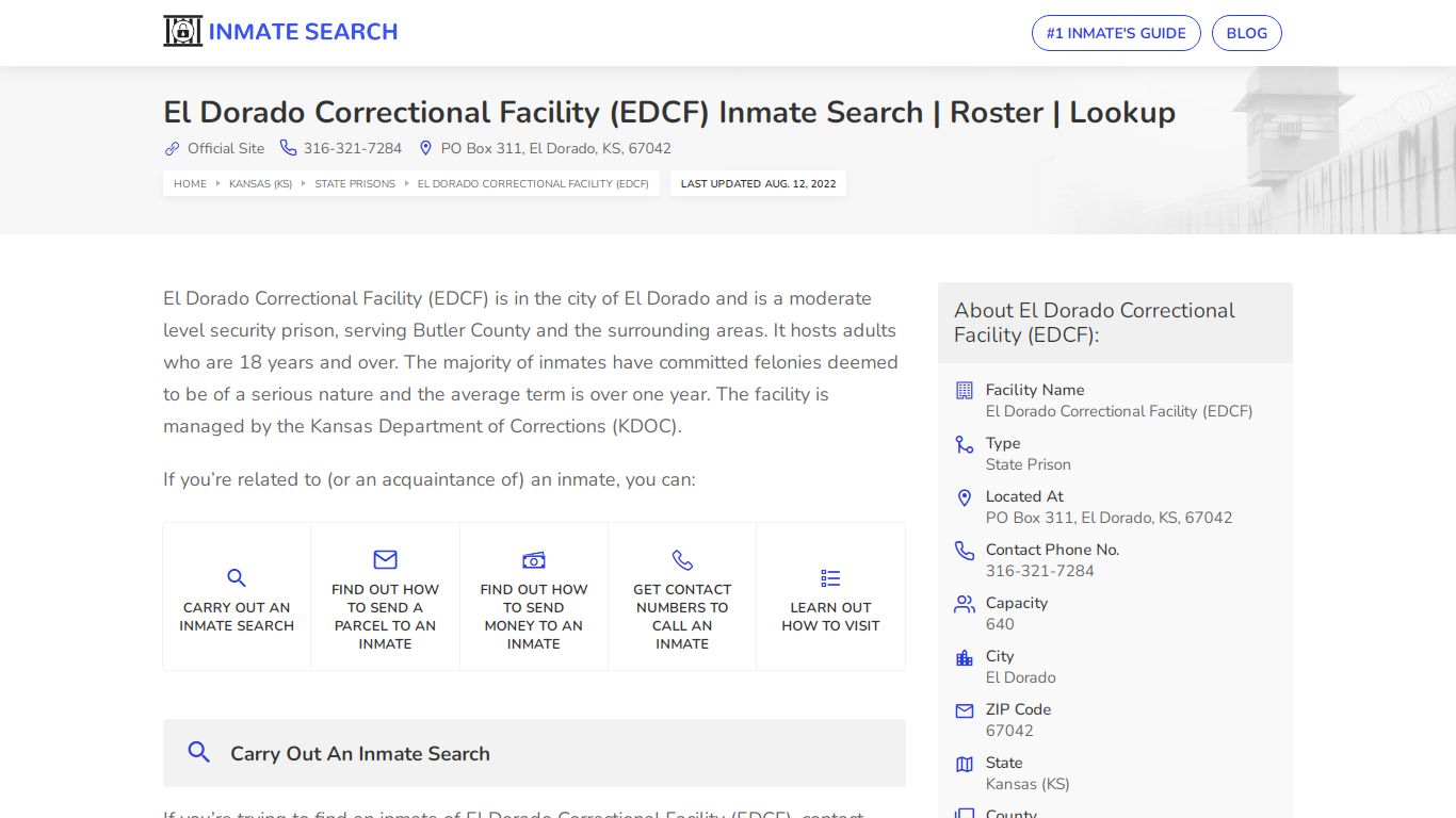 El Dorado Correctional Facility (EDCF) Inmate Search ...