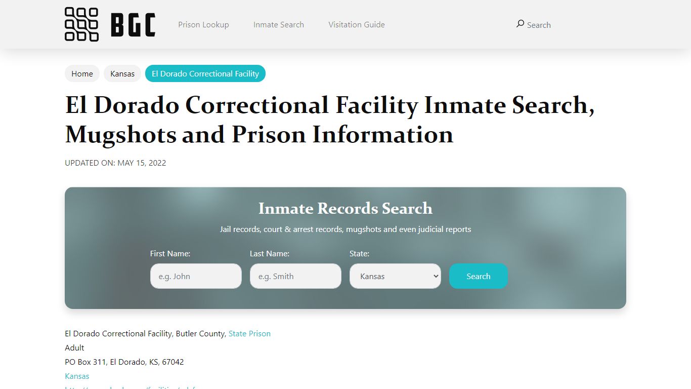 El Dorado Correctional Facility Inmate Search, Mugshots ...